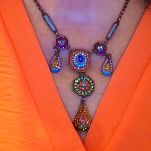 Brown Spiral Motif Necklace with Teardrop Pendants 18" Chain